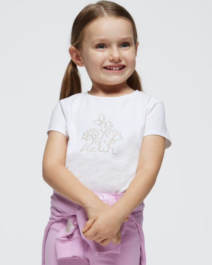 T-Shirt ricamata fresco cotone bambina Mayoral bianca Flower Mayoral Panna