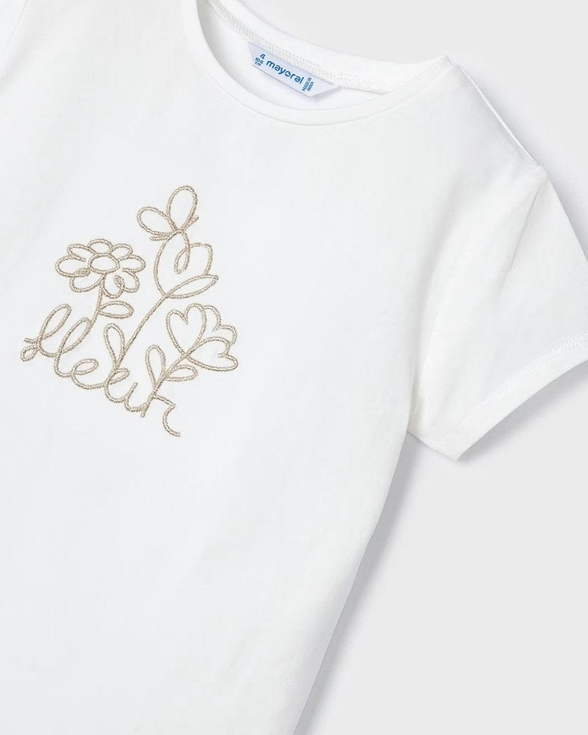 T-Shirt ricamata fresco cotone bambina Mayoral bianca Flower Mayoral Panna