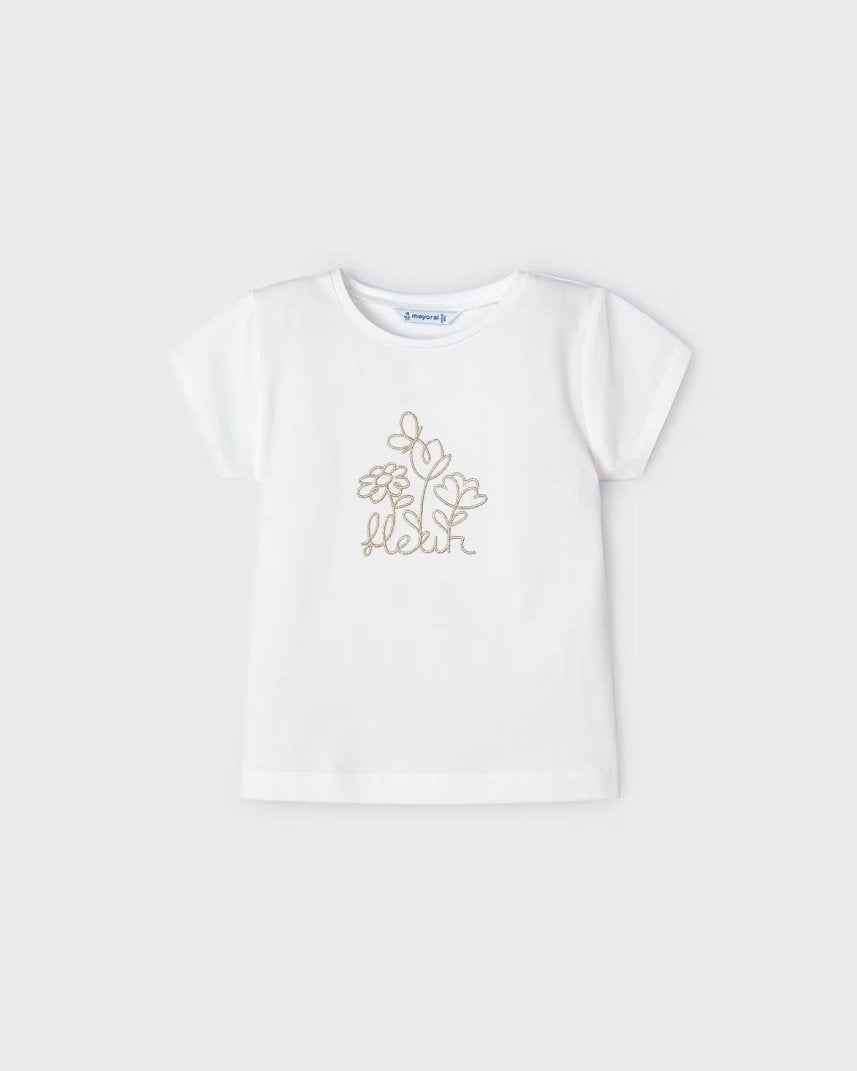 T-Shirt ricamata fresco cotone bambina Mayoral bianca Flower Mayoral Panna