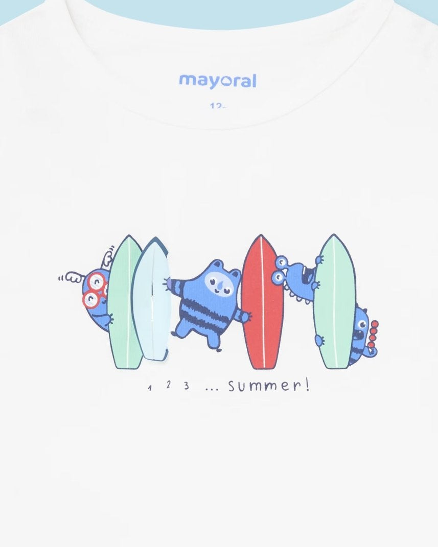 T-Shirt smancata interattiva fresco cotone neonato Mayoral 1 2 3 Summer Mayoral Bianco