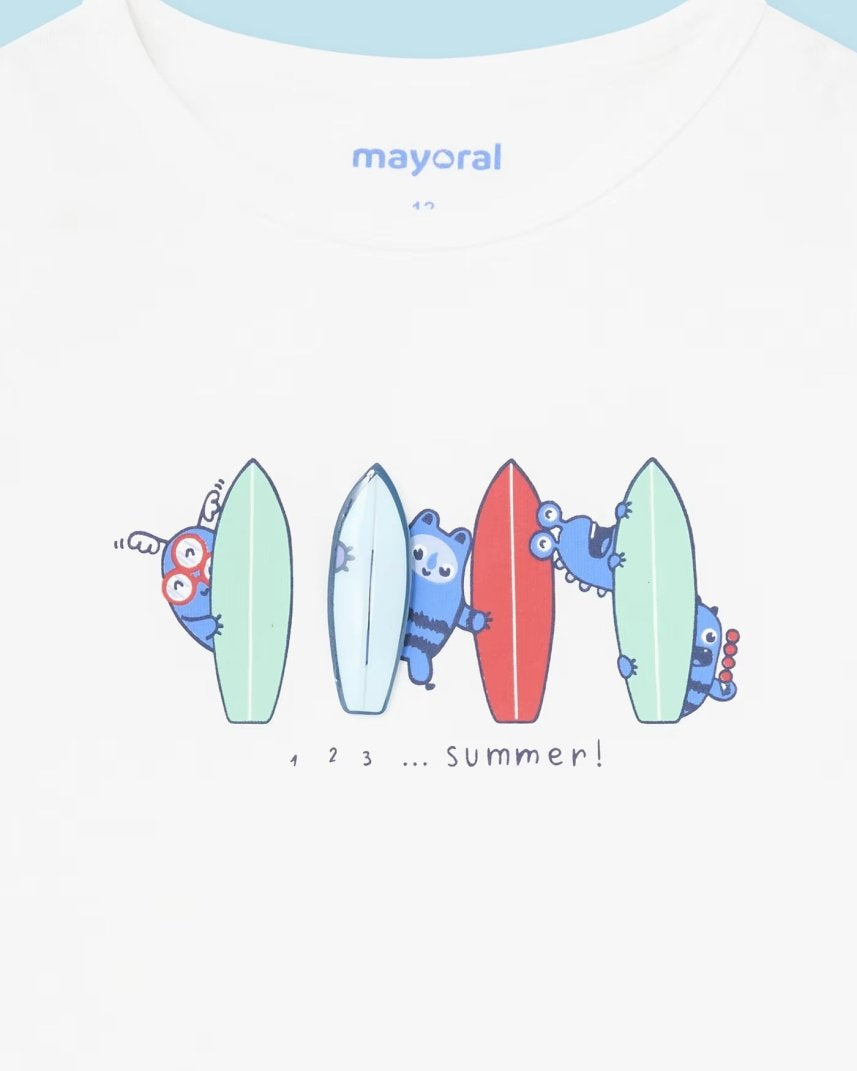T-Shirt smancata interattiva fresco cotone neonato Mayoral 1 2 3 Summer Mayoral Bianco