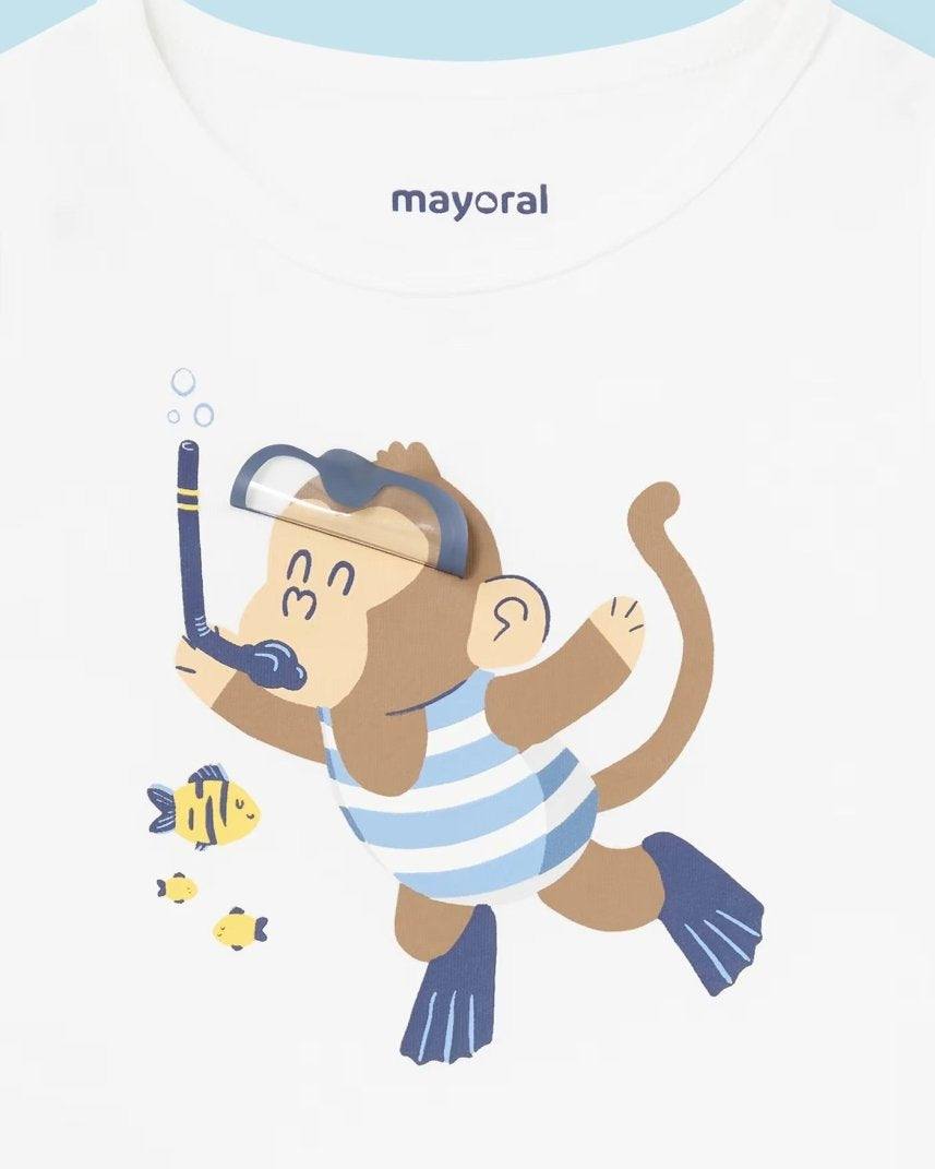 T-Shirt smancata interattiva fresco cotone neonato Mayoral Scmmietta sub Mayoral Bianco