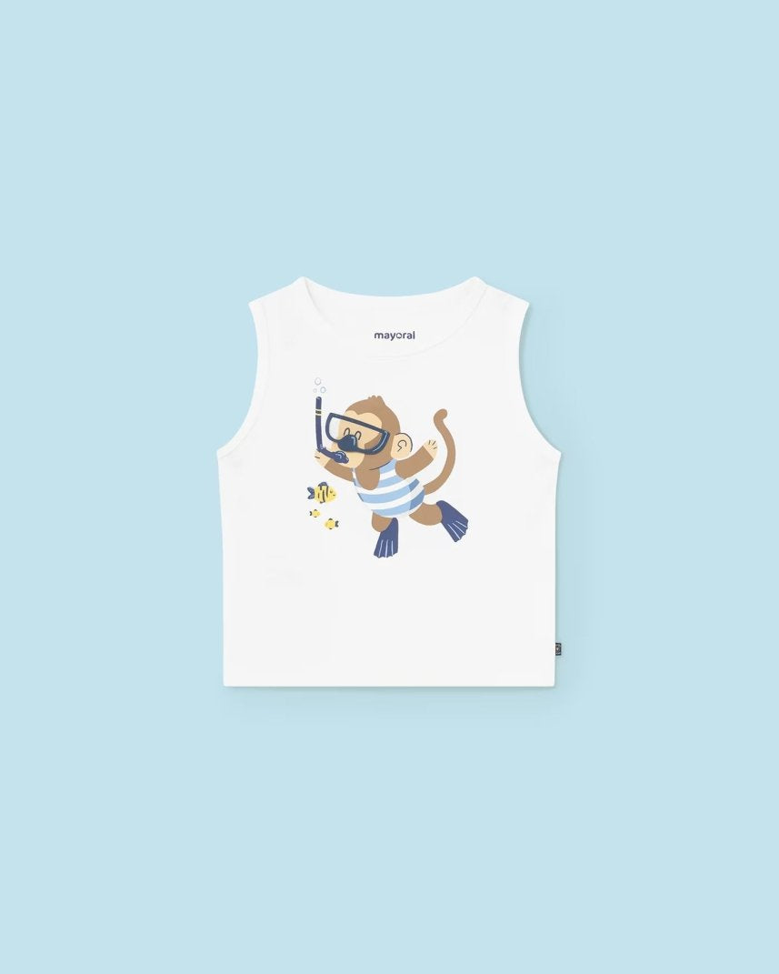 T-Shirt smancata interattiva fresco cotone neonato Mayoral Scmmietta sub Mayoral Bianco