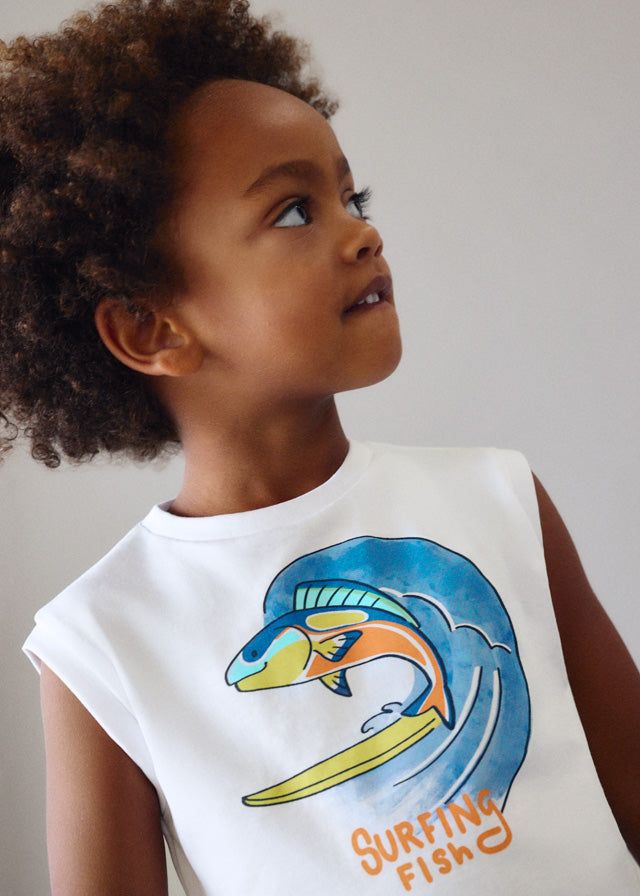 T-shirt bambino bianca pesce surfing Mayoral Mayoral 2 Anni 92cm