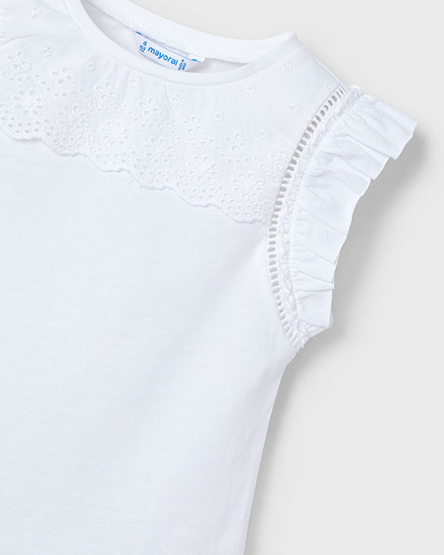 T-Shirt smanicata traforata bambina Mayoral bianca Mayoral Bianco
