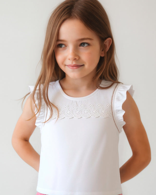T-Shirt smanicata traforata bambina Mayoral bianca Mayoral Bianco