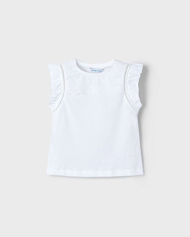 T-Shirt smanicata traforata bambina Mayoral bianca Mayoral Bianco