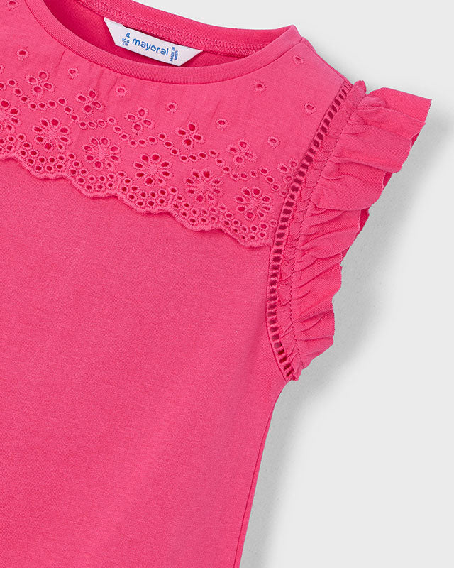 T-Shirt smanicata traforata bambina Mayoral rosa peonia Mayoral Rosa
