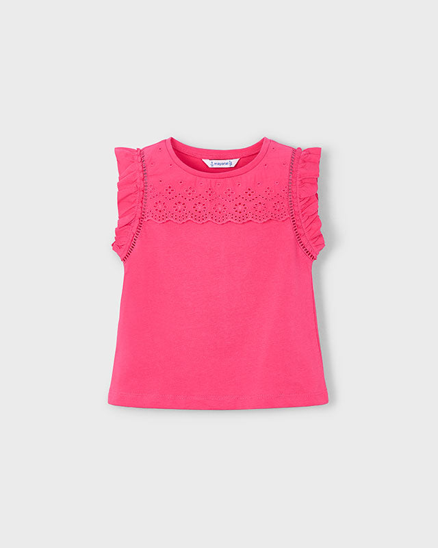 T-Shirt smanicata traforata bambina Mayoral rosa peonia Mayoral Rosa