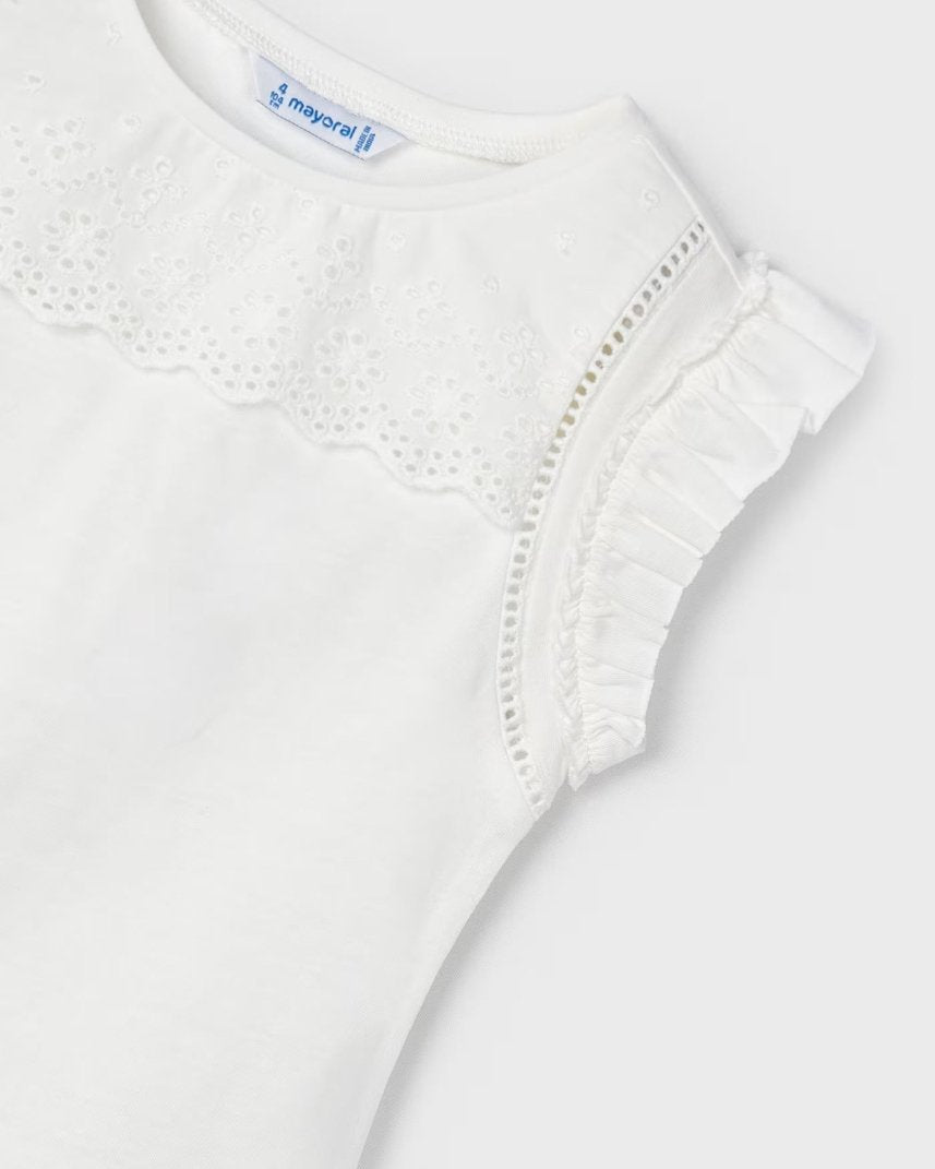 T-Shirt smanicata traforata fresco cotone bambina Mayoral panna Mayoral Panna