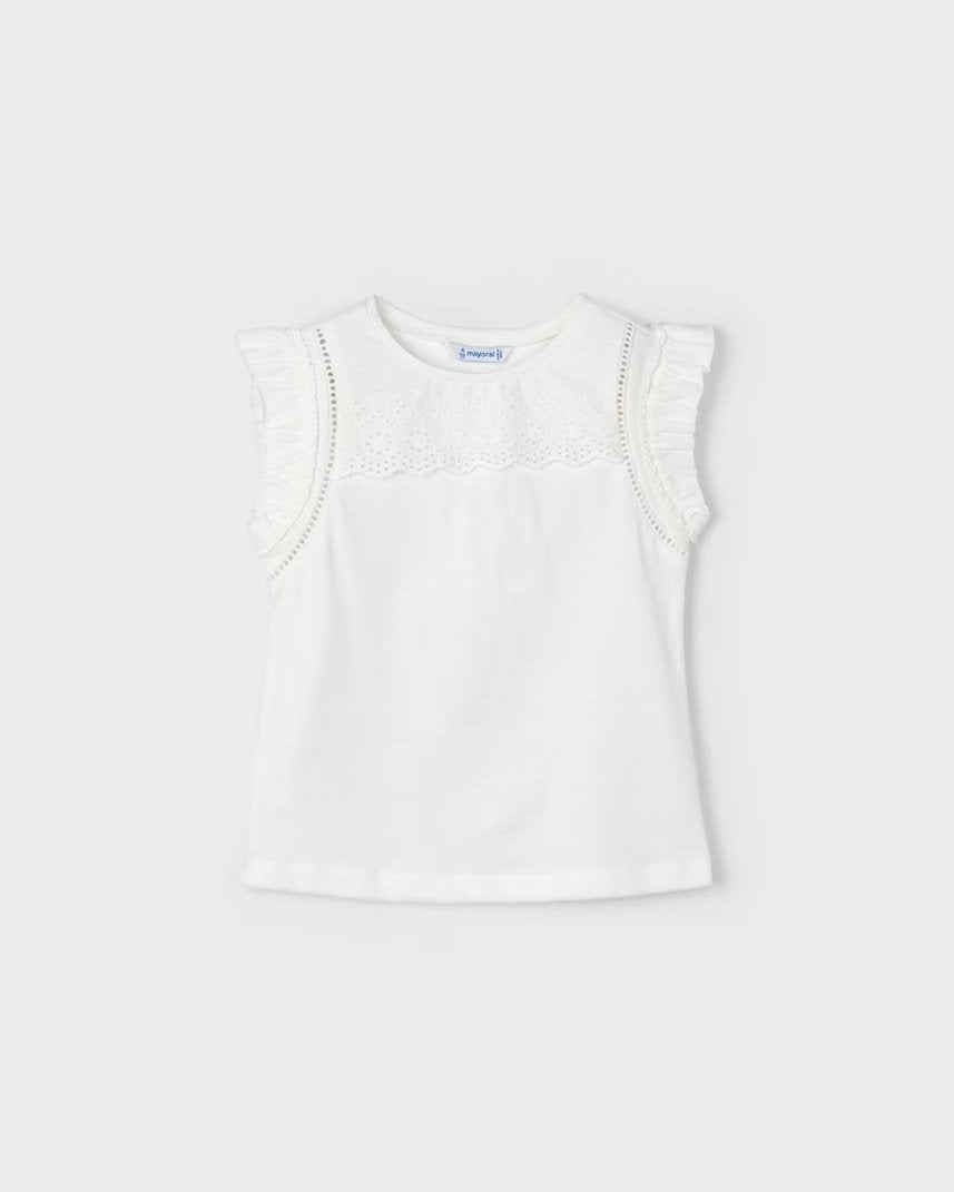 T-Shirt smanicata traforata fresco cotone bambina Mayoral panna Mayoral Panna