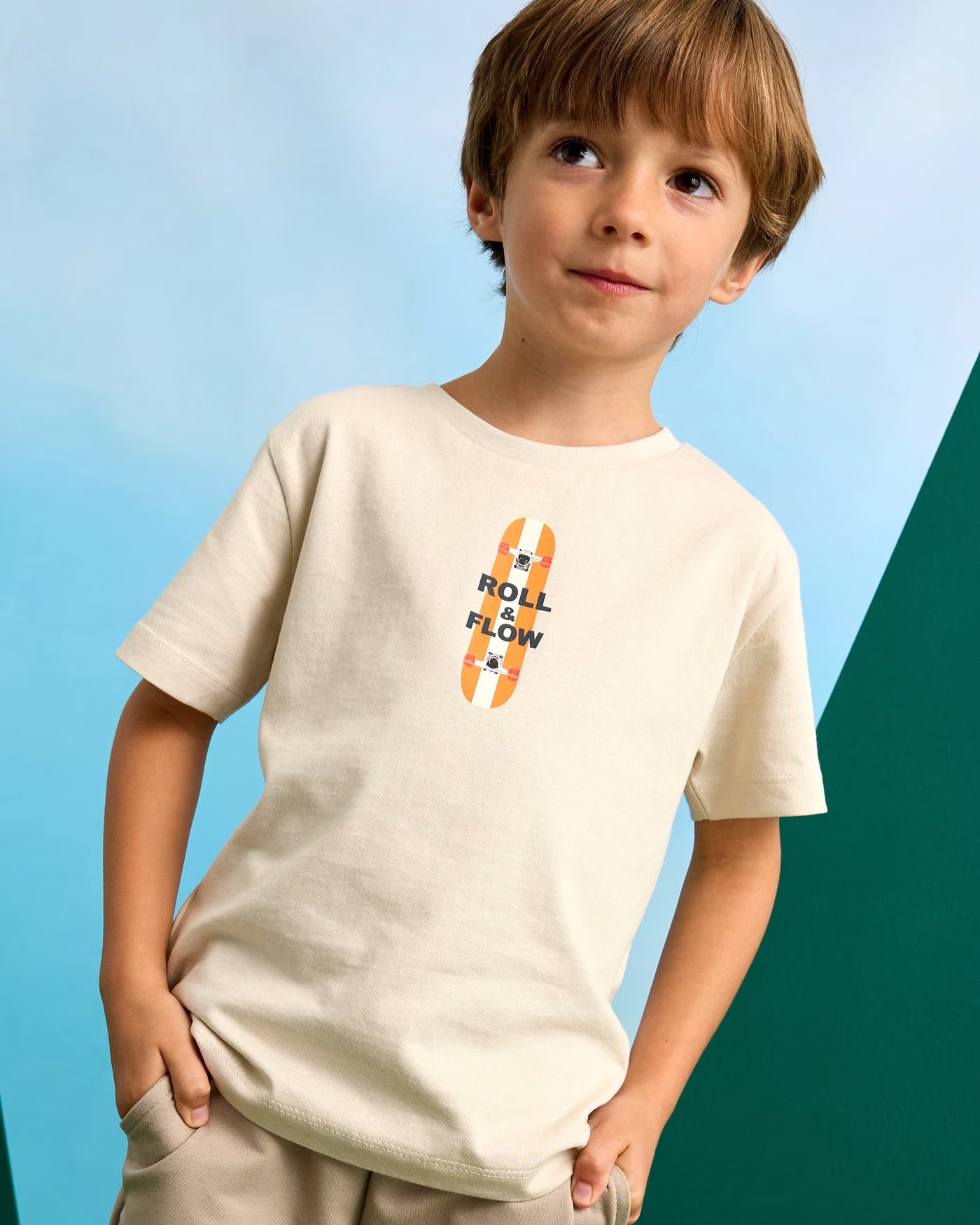 T-Shirt stampa posteriore skateboard bambino Mayoral beige chiaro Mayoral Beige