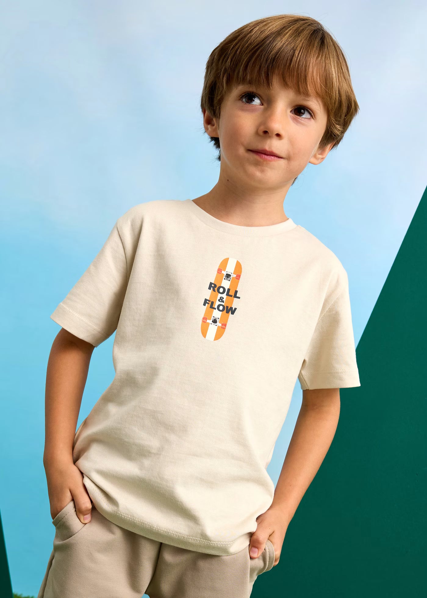 T-Shirt stampa posteriore skateboard bambino Mayoral beige chiaro Mayoral Beige
