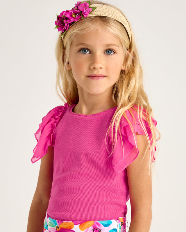 T-Shirt volant chiffon bambina Mayoral rosa peonia Mayoral Rosa