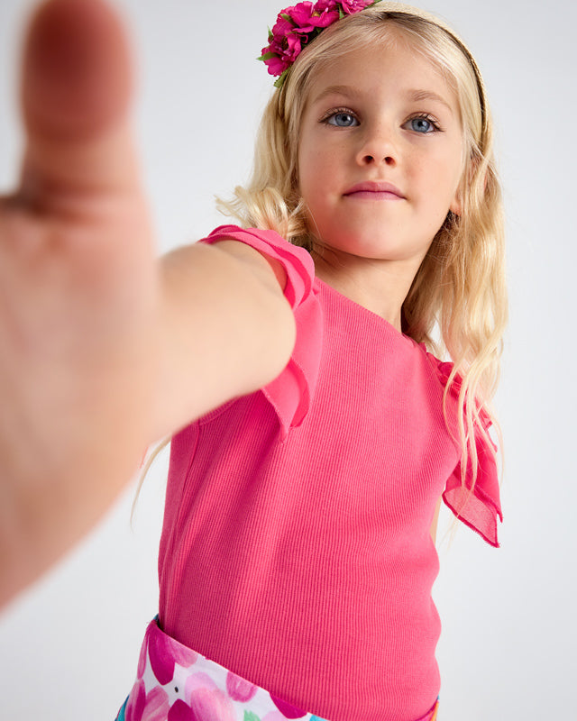 T-Shirt volant chiffon bambina Mayoral rosa peonia Mayoral Rosa