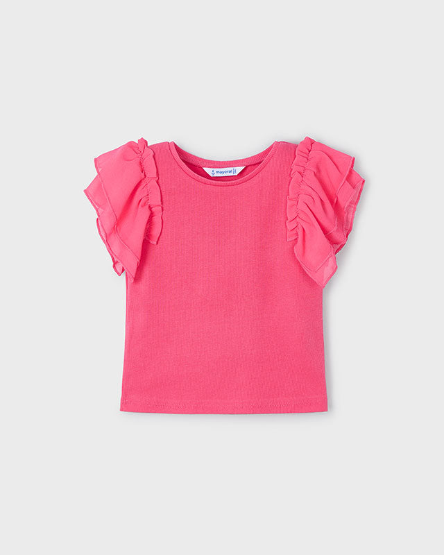 T-Shirt volant chiffon bambina Mayoral rosa peonia Mayoral Rosa