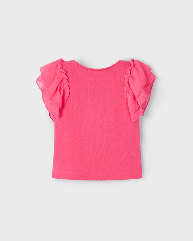 T-Shirt volant chiffon bambina Mayoral rosa peonia Mayoral Rosa