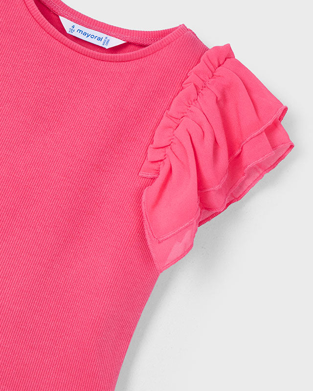 T-Shirt volant chiffon bambina Mayoral rosa peonia Mayoral Rosa