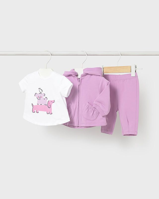 Tuta neonata Mayoral 3 pezzi con felpa zip lilla Mayoral 0-1 Mesi 55cm