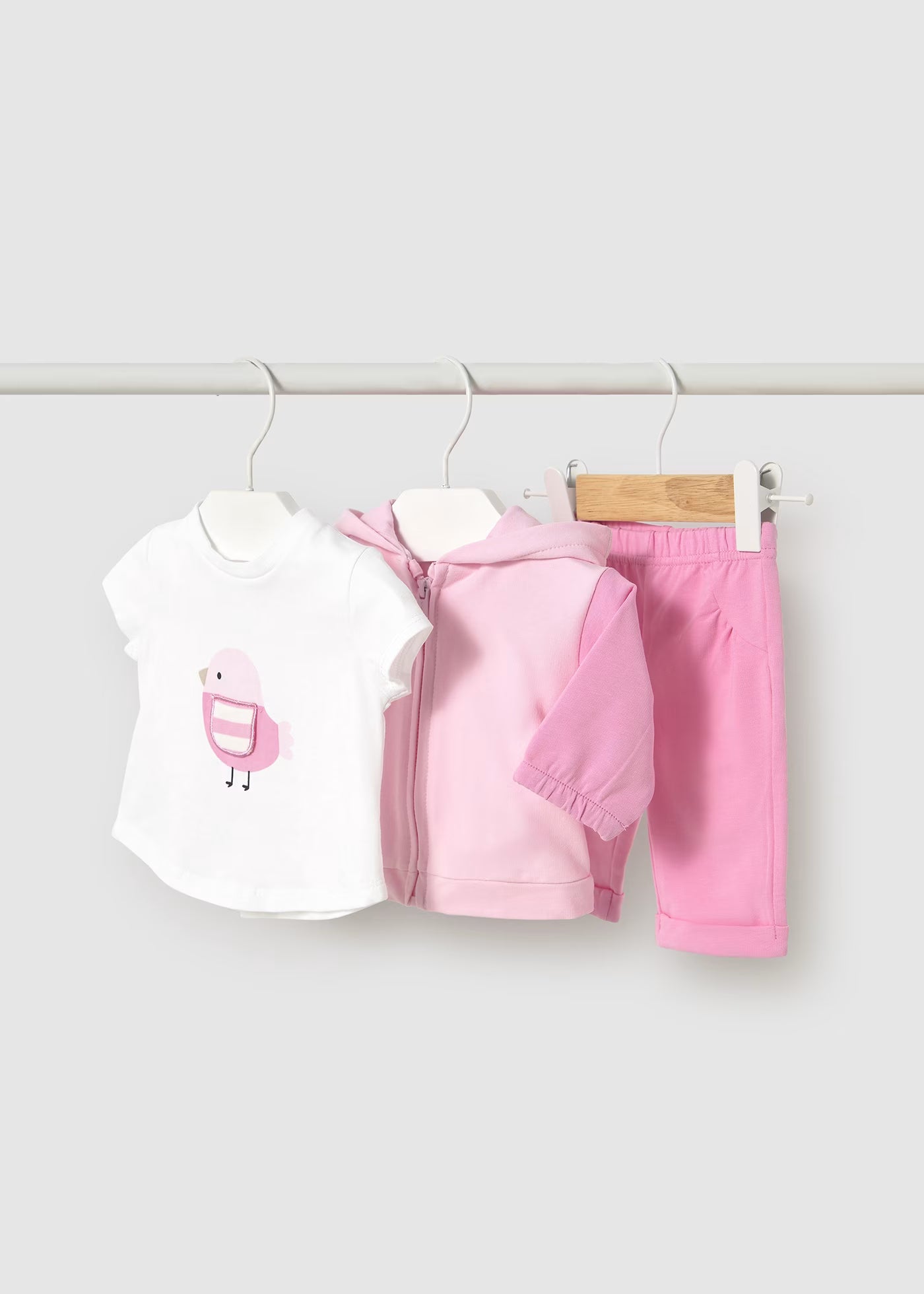 Tuta 3 pezzi con felpa zip neonata Mayoral Newborn Uccellino rosa Mayoral Rosa