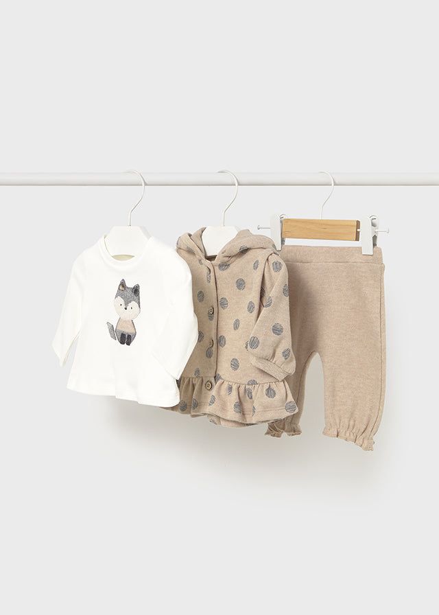 Tuta 3 pezzi neonata Mayoral Newborn pois beige Mayoral 0-1 Mesi 55cm