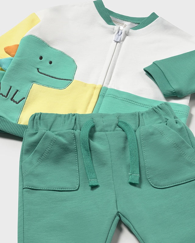 Tuta 3 pezzi neonato Mayoral Newborn Dinosauro verde e gialla Mayoral Verde