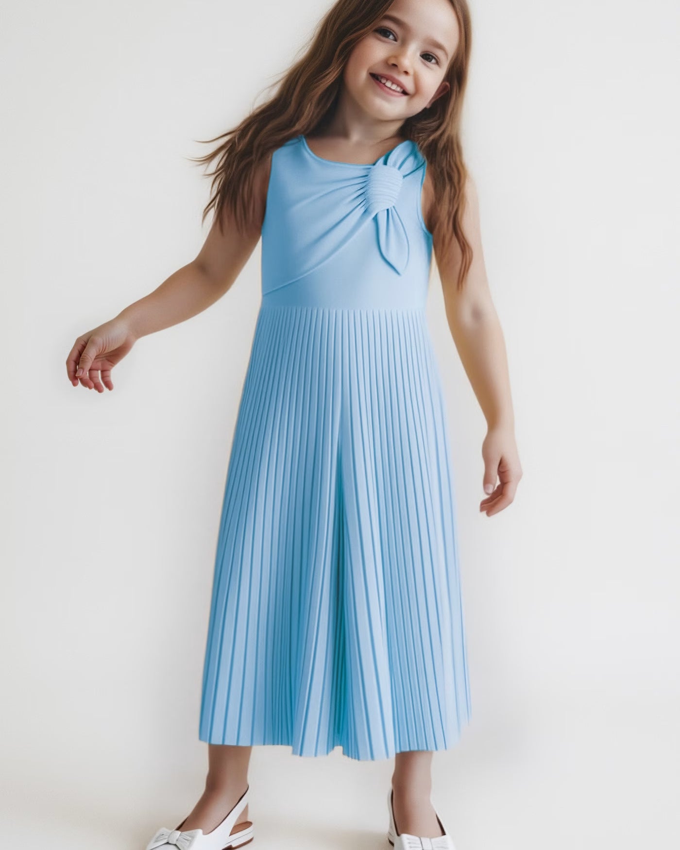 Tuta cerimonia plissettata fiocco bambina Mayoral azzurro cielo Mayoral Azzurro