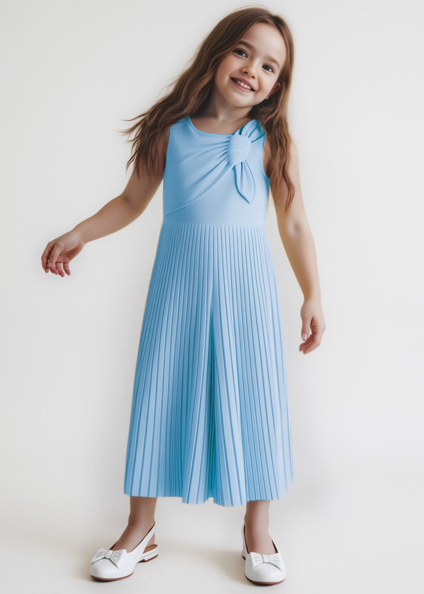 Tuta cerimonia plissettata fiocco bambina Mayoral azzurro cielo Mayoral Azzurro