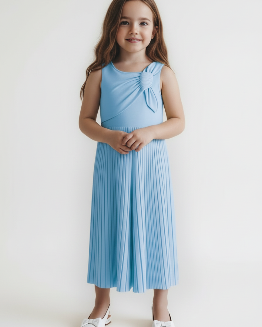 Tuta cerimonia plissettata fiocco bambina Mayoral azzurro cielo Mayoral Azzurro