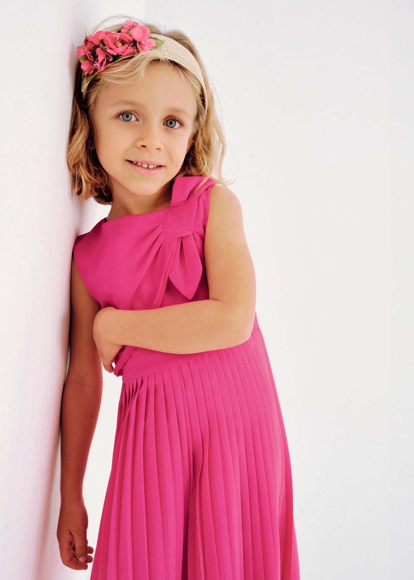 Tuta cerimonia plissettata fiocco bambina Mayoral magenta Mayoral Fucsia