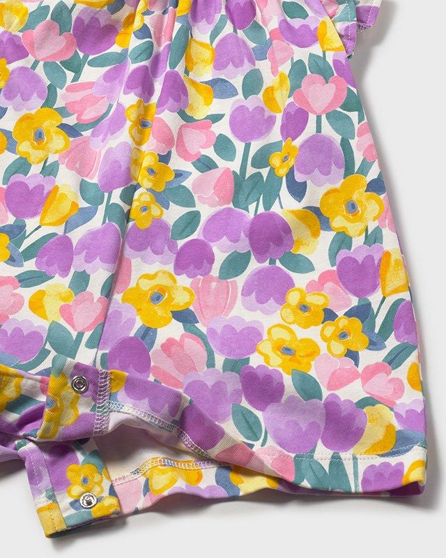 Tuta neonata in cotone floreale lilla Mayoral 6 Mesi 68cm