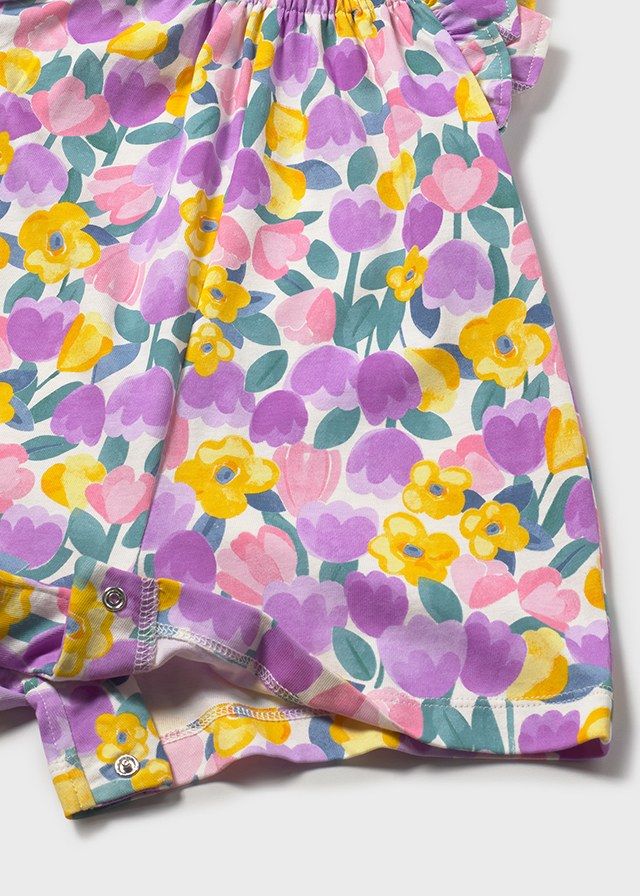 Tuta neonata in cotone floreale lilla Mayoral 6 Mesi 68cm