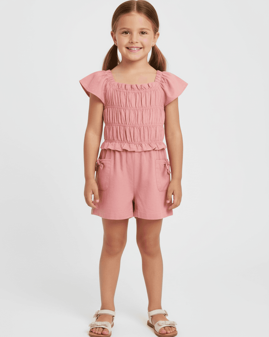 Tuta increspata corta bambina Mayoral rosa salmone Mayoral Rosa