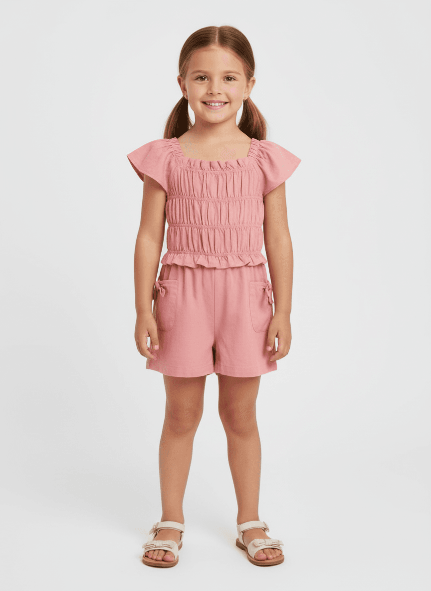 Tuta increspata corta bambina Mayoral rosa salmone Mayoral Rosa