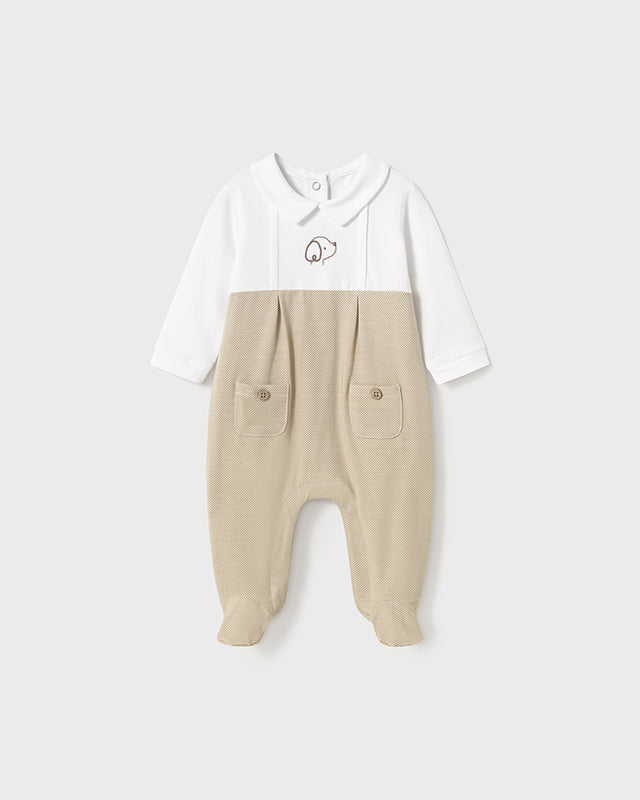 Tutina fresco cotone neonato Mayoral Newborn beige ricamata Mayoral Beige