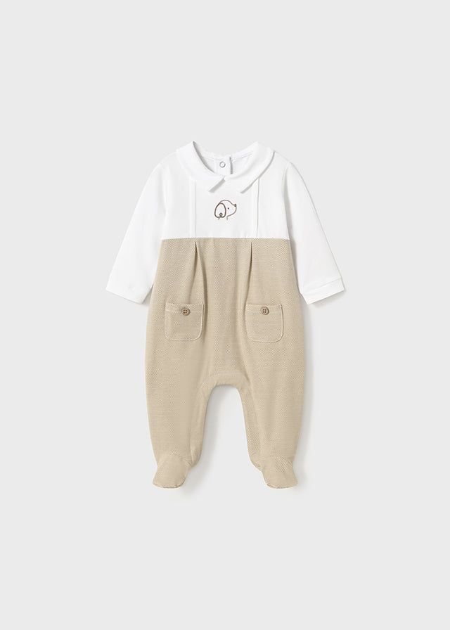 Tutina fresco cotone neonato Mayoral Newborn beige ricamata Mayoral Beige