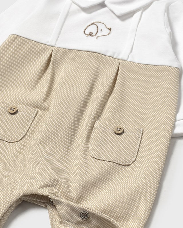 Tutina fresco cotone neonato Mayoral Newborn beige ricamata Mayoral Beige