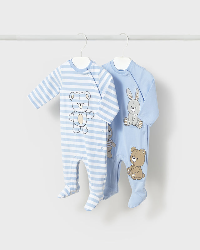 Tutina fresco cotone neonato Mayoral Newborn Orsetti azzurra Mayoral Bianco