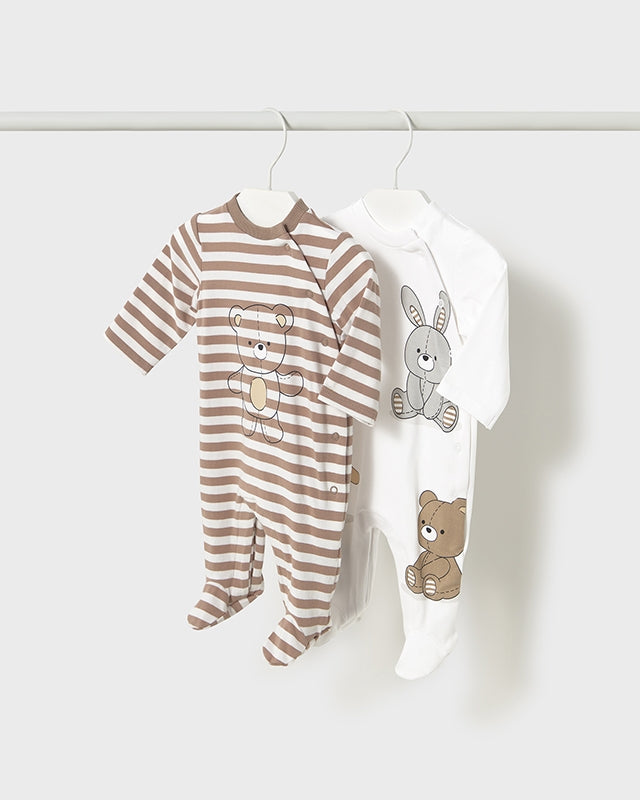 Tutina fresco cotone neonato Mayoral Newborn Orsetti marrone e bianco Mayoral Bianco