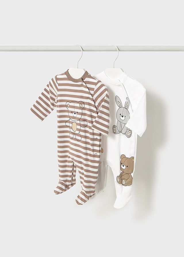 Tutina fresco cotone neonato Mayoral Newborn Orsetti marrone e bianco Mayoral Bianco