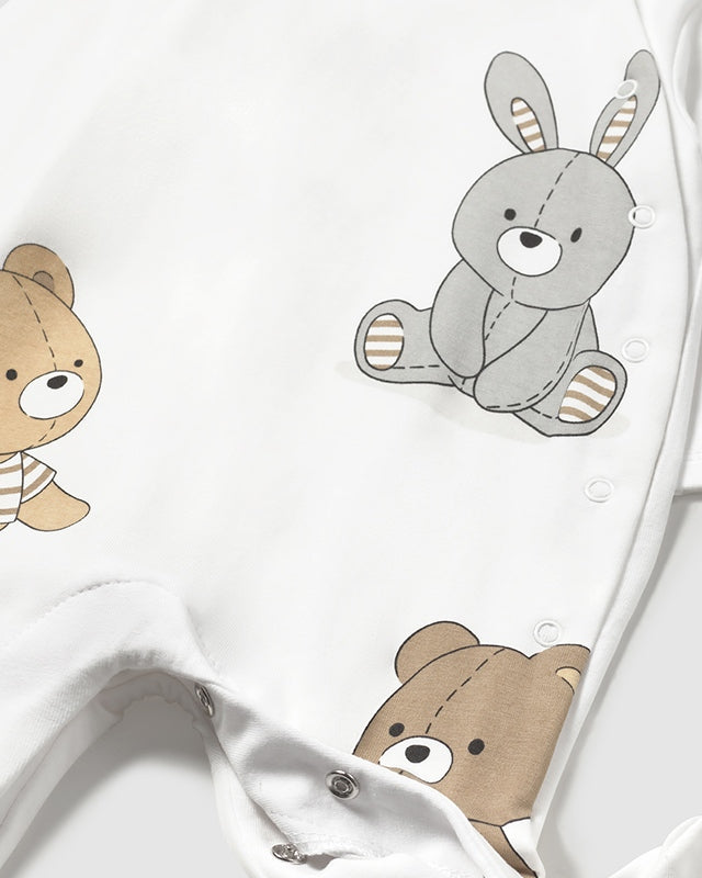 Tutina fresco cotone neonato Mayoral Newborn Orsetti marrone e bianco Mayoral Bianco