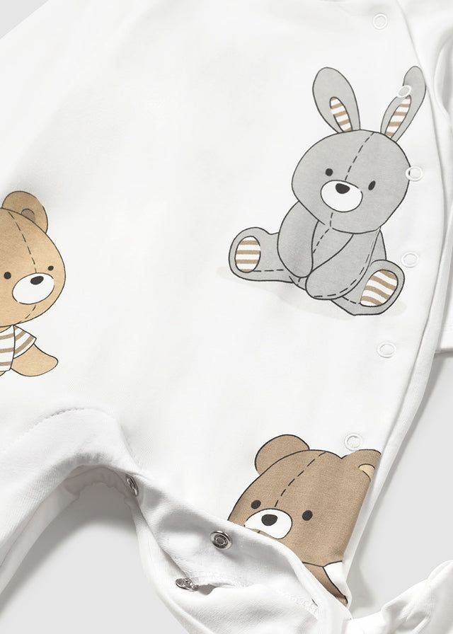 Tutina fresco cotone neonato Mayoral Newborn Orsetti marrone e bianco Mayoral Bianco