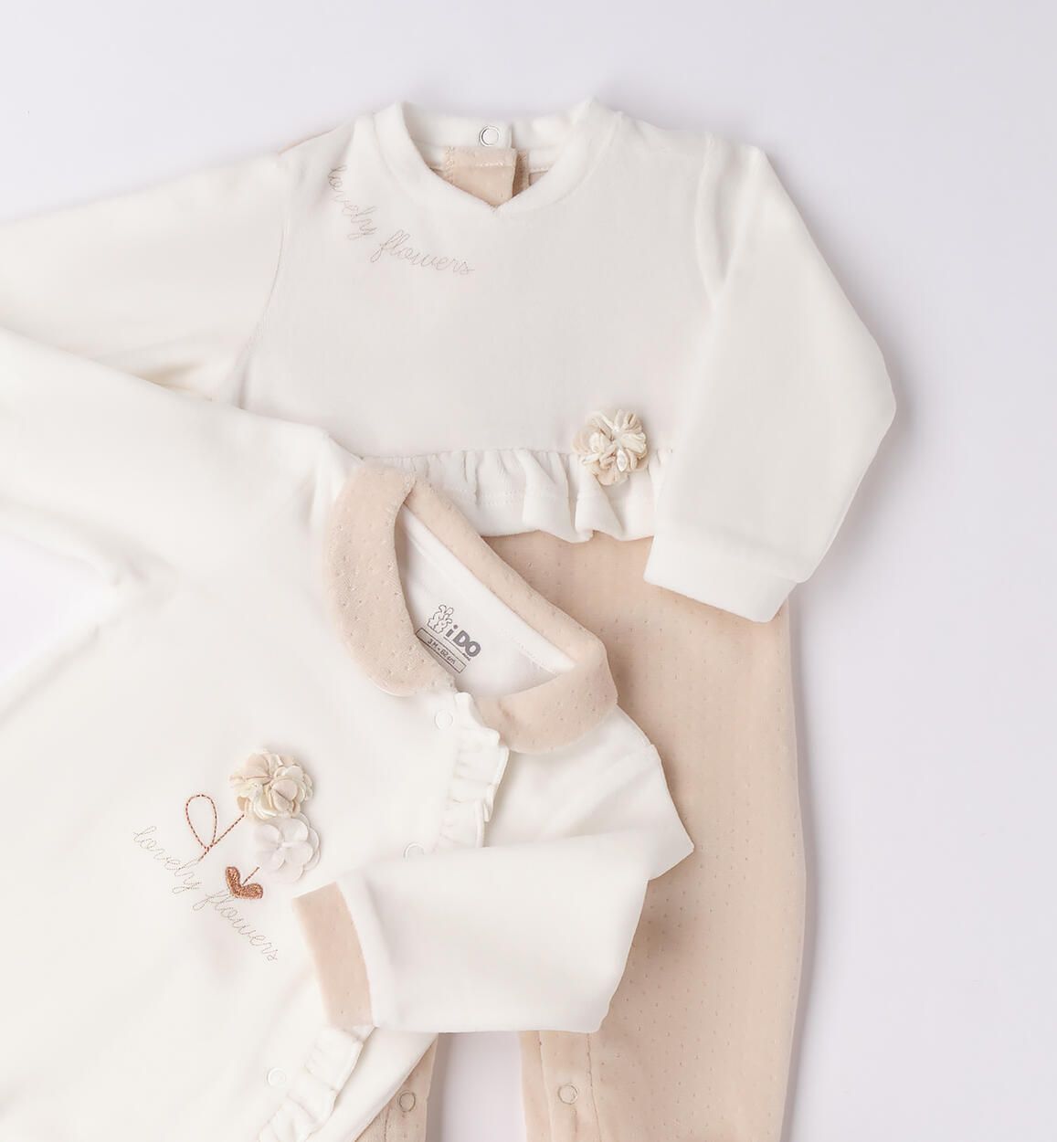 Tutina in ciniglia neonata iDO tema Flowers panna e beige iDO 0 Mesi 50cm