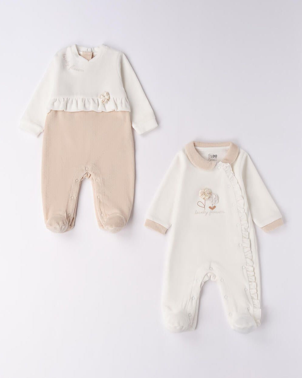 Tutina in ciniglia neonata iDO tema Flowers panna e beige iDO 0 Mesi 50cm