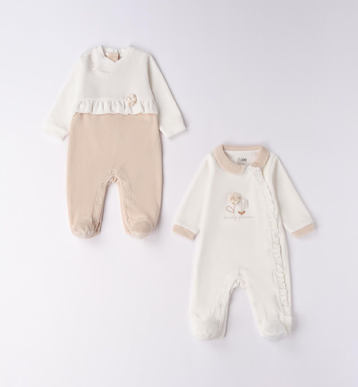 Tutina in ciniglia neonata iDO tema Flowers panna e beige iDO 0 Mesi 50cm