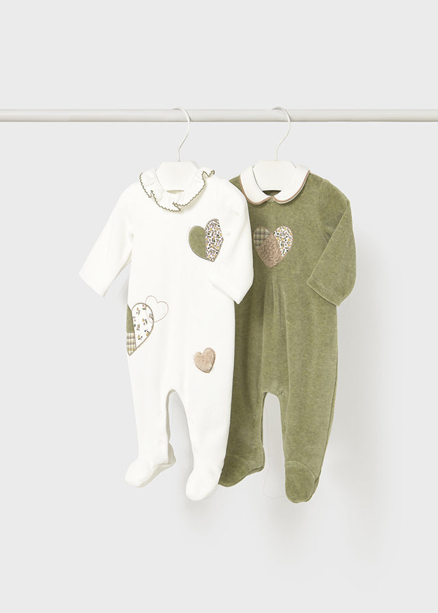 Tutina in ciniglia neonata Mayoral Newborn Cuori verde o panna Mayoral 0-1 Mesi 55cm