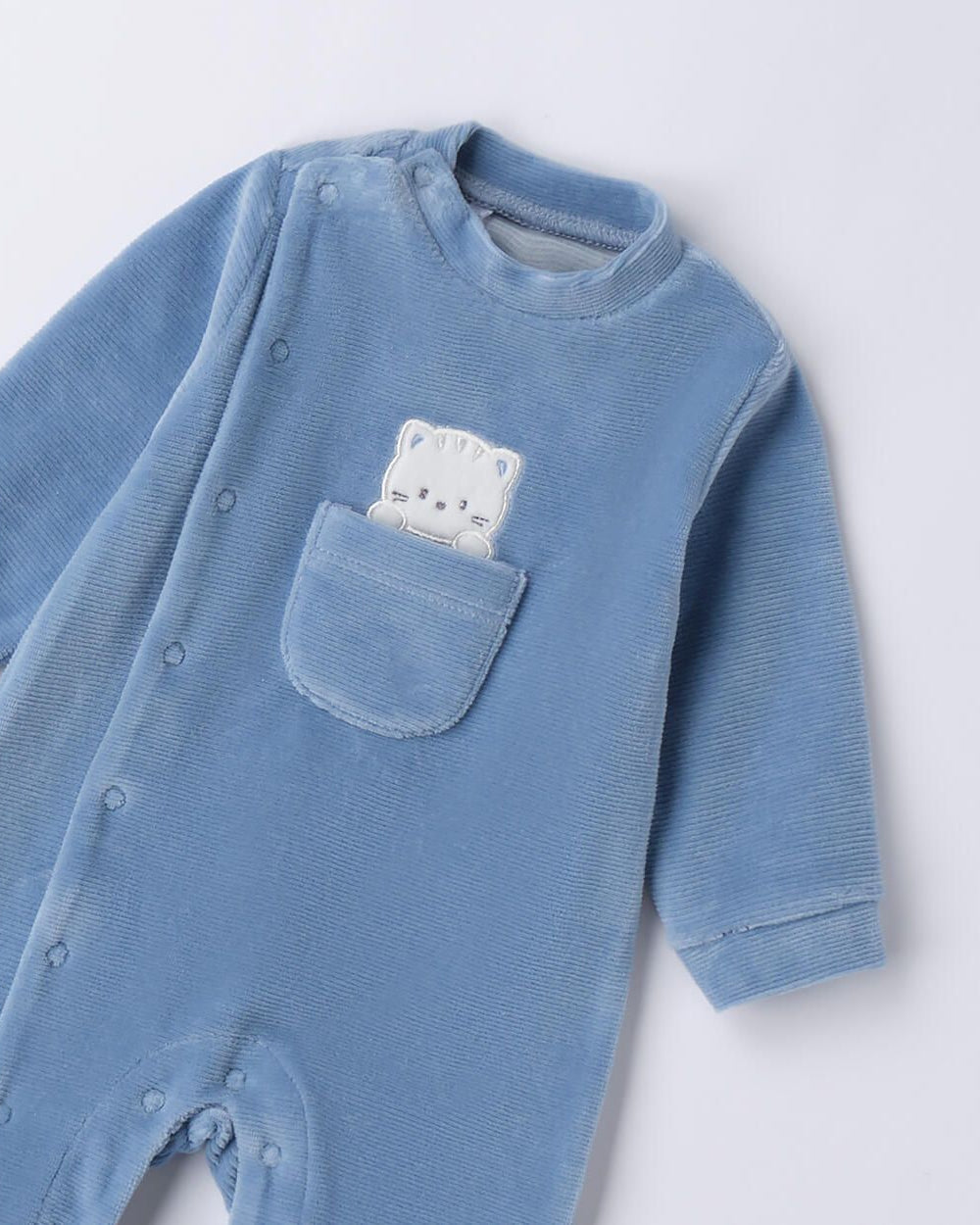 Tutina in ciniglia neonato iDO ricamo gattino azzurro iDO 0 Mesi 50cm