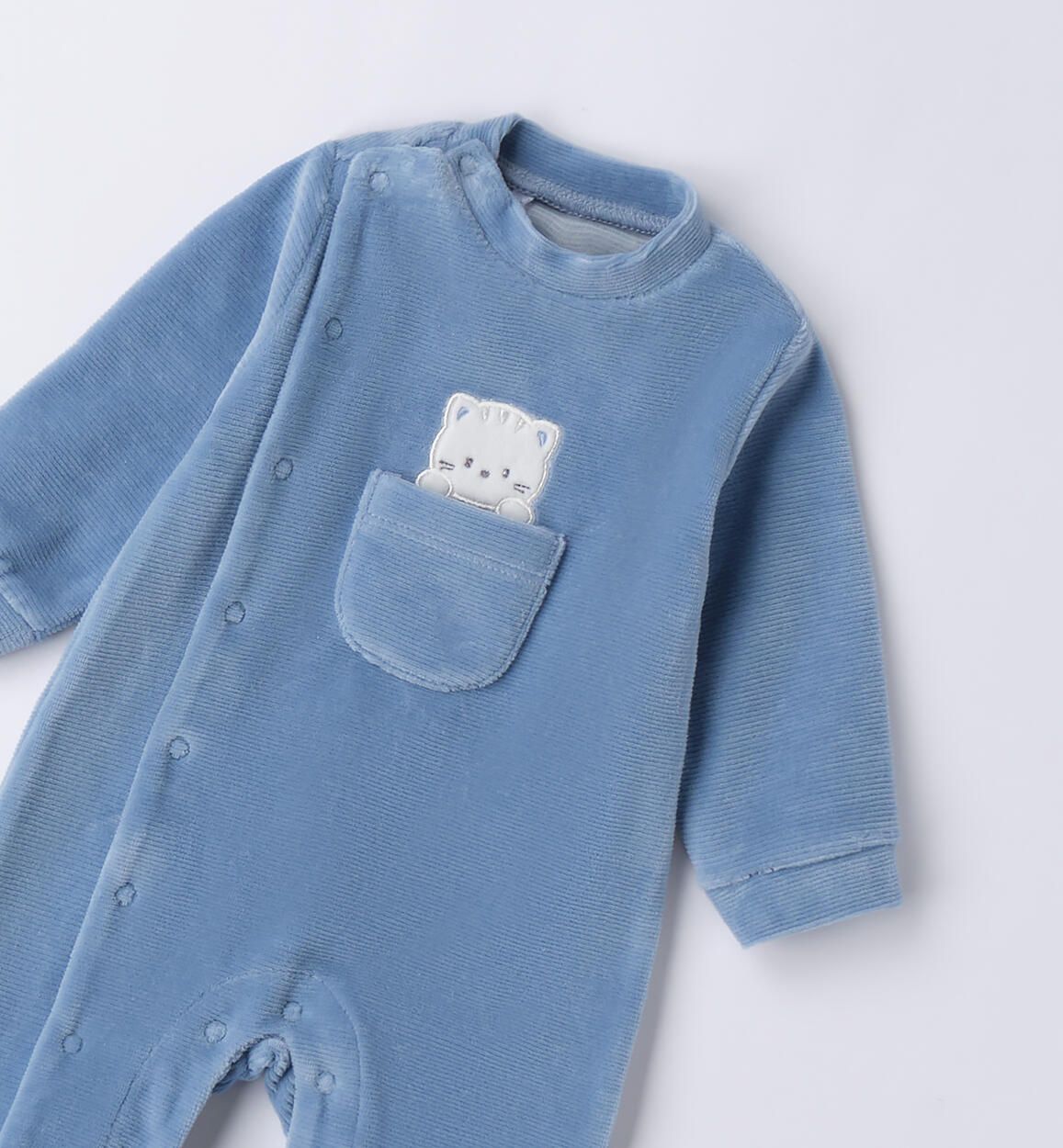 Tutina in ciniglia neonato iDO ricamo gattino azzurro iDO 0 Mesi 50cm