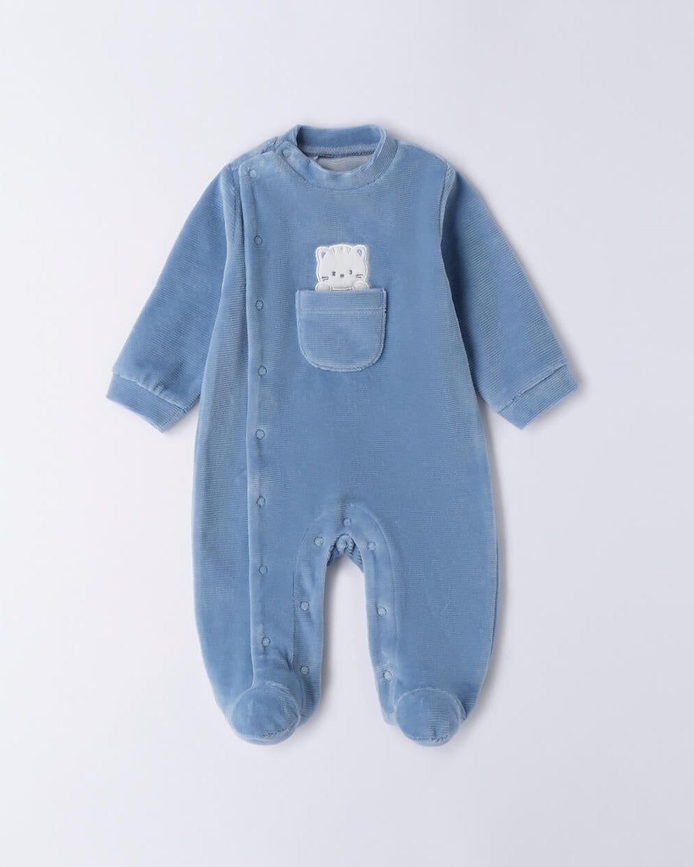 Tutina in ciniglia neonato iDO ricamo gattino azzurro iDO 0 Mesi 50cm