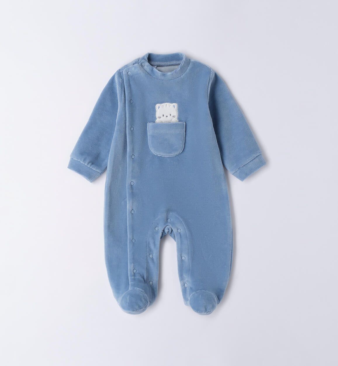 Tutina in ciniglia neonato iDO ricamo gattino azzurro iDO 0 Mesi 50cm